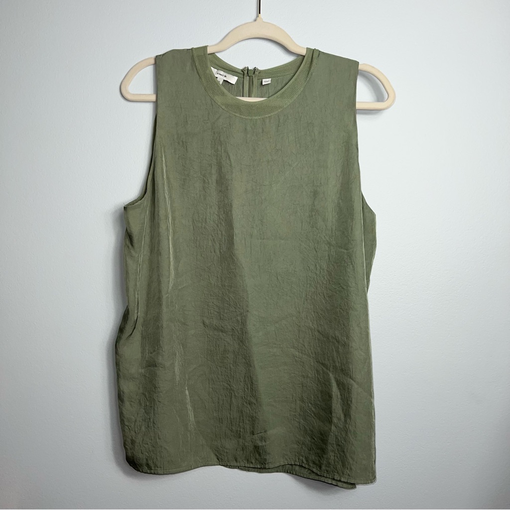 &Vince Sz Xl Olive Sage Green Sleeveless Top Blouse Designer Luxe Luxury Rtr Tan